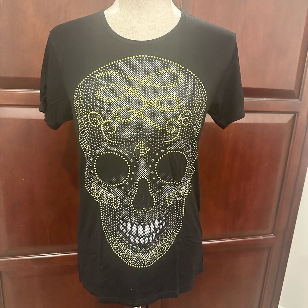 Ay Guey Mexican beaded Black Skull Graphic Women's Top